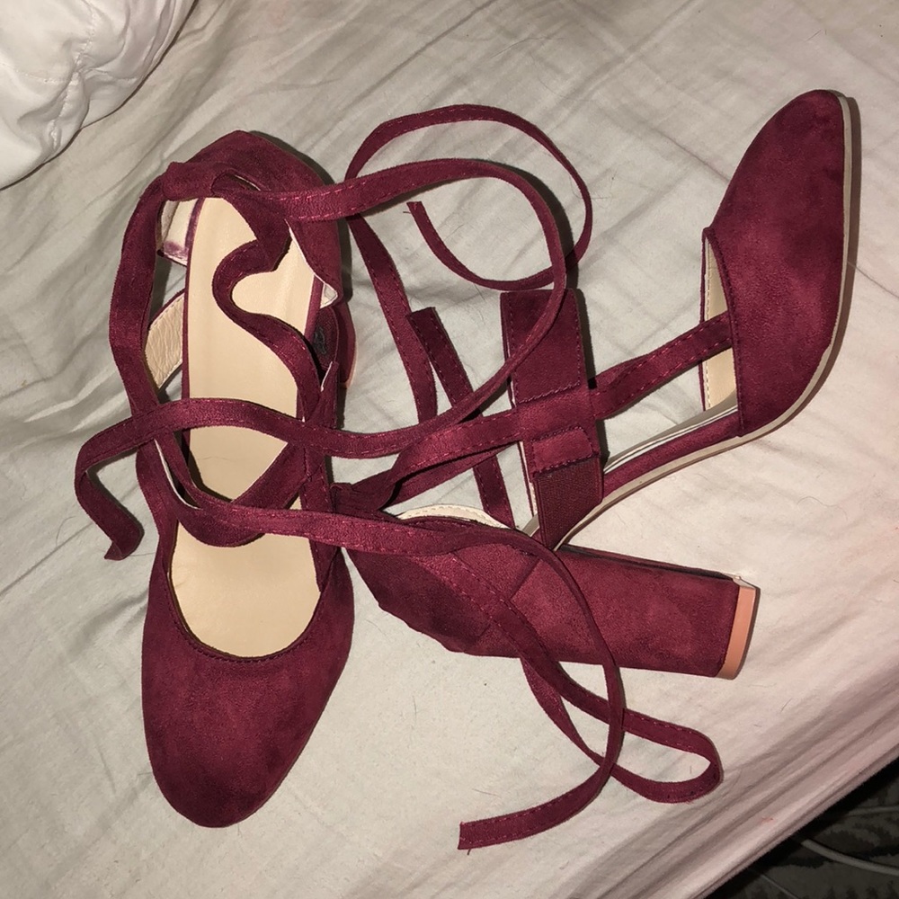 Red wrap up heels